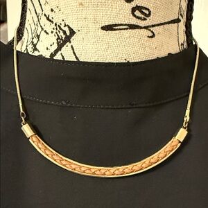 Ann Taylor Gold and Brown Braided leather Necklace